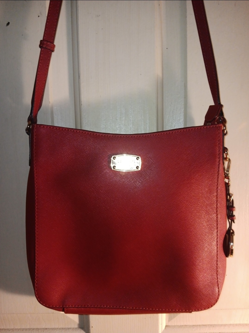 Michael Kors Red Leather Crossbody Shoulder Bag - Gold Hardware